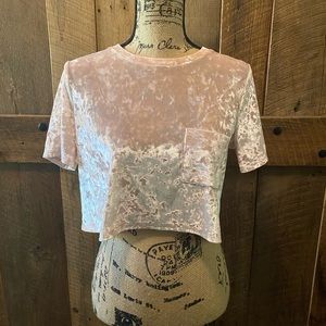 Pale pink crushed velvet like crop top